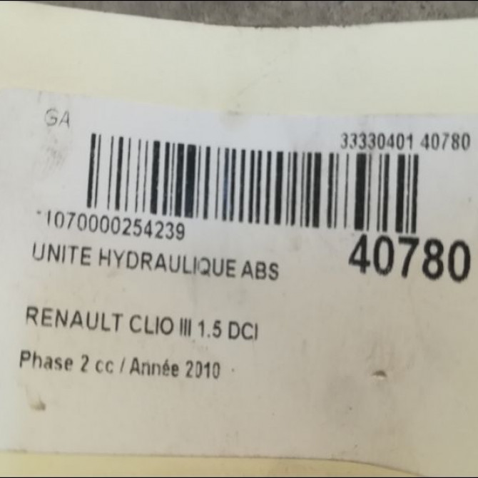 Unité hydraulique ABS occasion RENAULT CLIO III Phase 2 03-2009->12-2014 1.5 DCI 70ch 7701209606 3