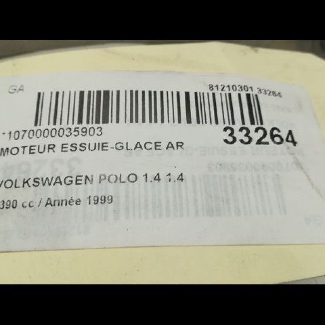 Moteur essuie-glace arrière occasion VOLKSWAGEN POLO III Phase 1 10-1994->11-1999 1.4 6N0955713B 5