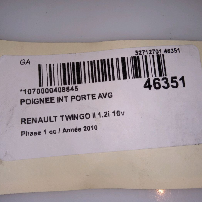 Poignee int porte avg occasion RENAULT TWINGO II Phase 1 06-2007->11-2011 1.2i 16v 75ch 8200843631 5