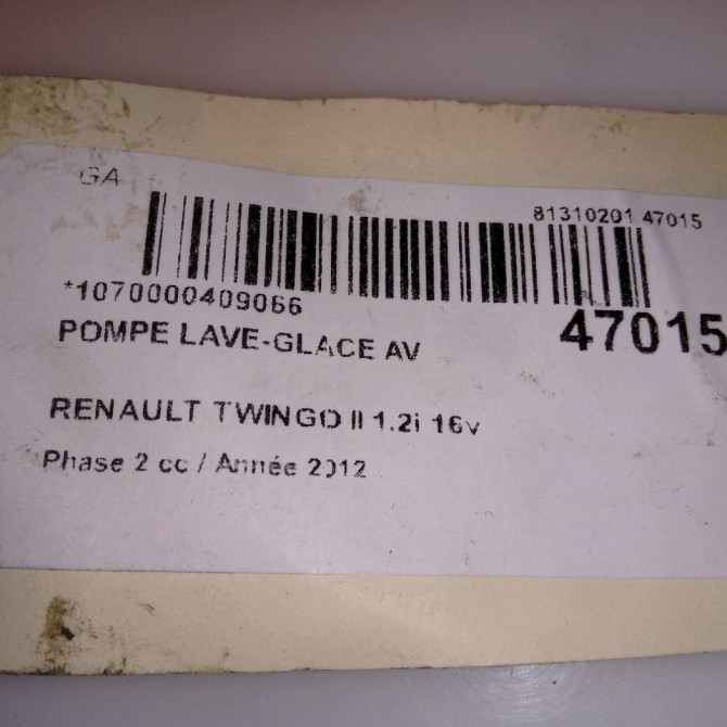 Pompe lave-glace avant occasion RENAULT TWINGO II Phase 2 12-2011->12-2014 1.2i 16v 75ch 5