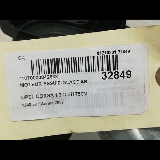 Moteur essuie-glace arrière occasion OPEL CORSA IV Phase 1 09-2006->12-2010 1.3 CDTI 75ch 13163029 4