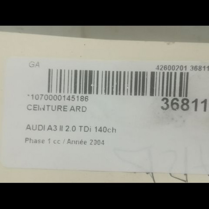 Ceinture arrière droite occasion AUDI A3 II Phase 1 06-2003->06-2008 2.0 TDi 140ch 8P0857805V04 4