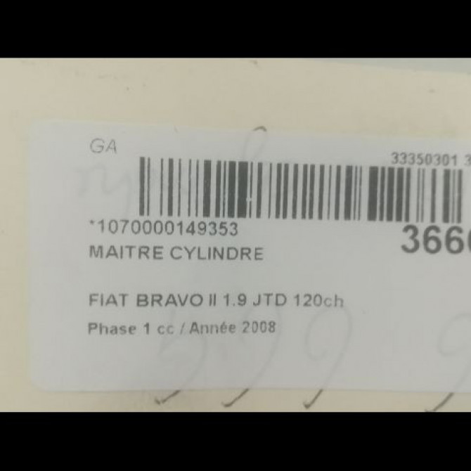 Maitre cylindre occasion FIAT BRAVO II BRAVO II Phase 1 2007-03-01->2011-12-31 1.9 JTD 120ch 77364611 3