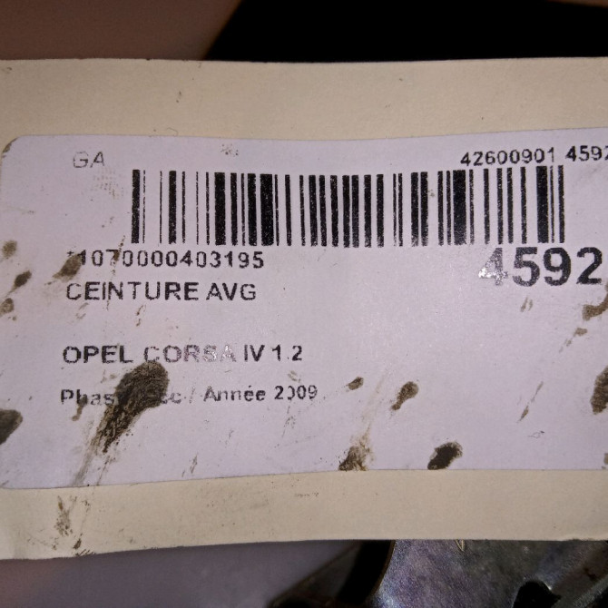 Ceinture avant gauche occasion OPEL CORSA IV Phase 1 09-2006->12-2010 1.2 TWINPORT 80ch 13290224 4