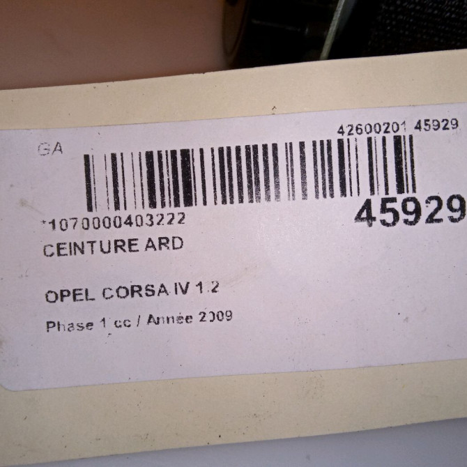 Ceinture arrière droite occasion OPEL CORSA IV Phase 1 09-2006->12-2010 1.2 TWINPORT 80ch 13290256 4