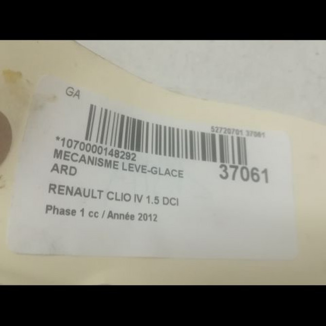 Mecanisme leve-glace arrière droit occasion RENAULT CLIO IV Phase 1 07-2012->... 1.5 DCI 90ch 827003722R 3