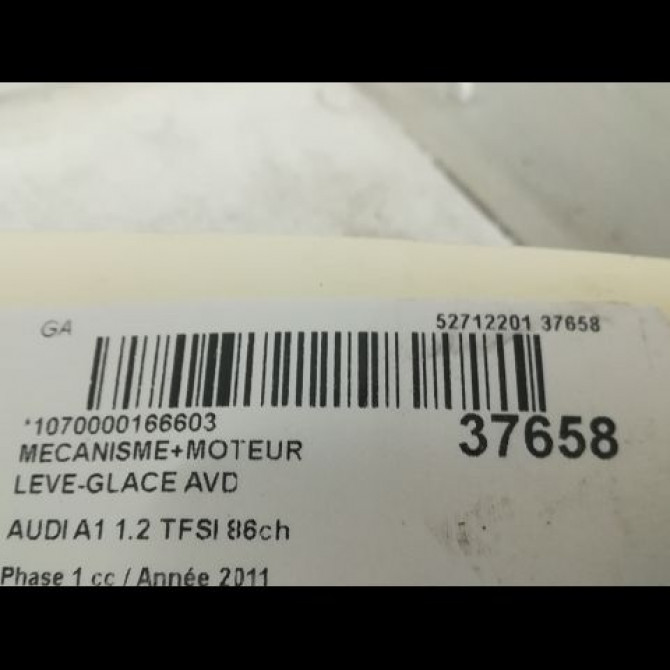 Mecanisme + moteur lève-glace avant droit occasion AUDI A1 Phase 1 06-2010->03-2015 1.2 TFSI 86ch 8X3837462A 3