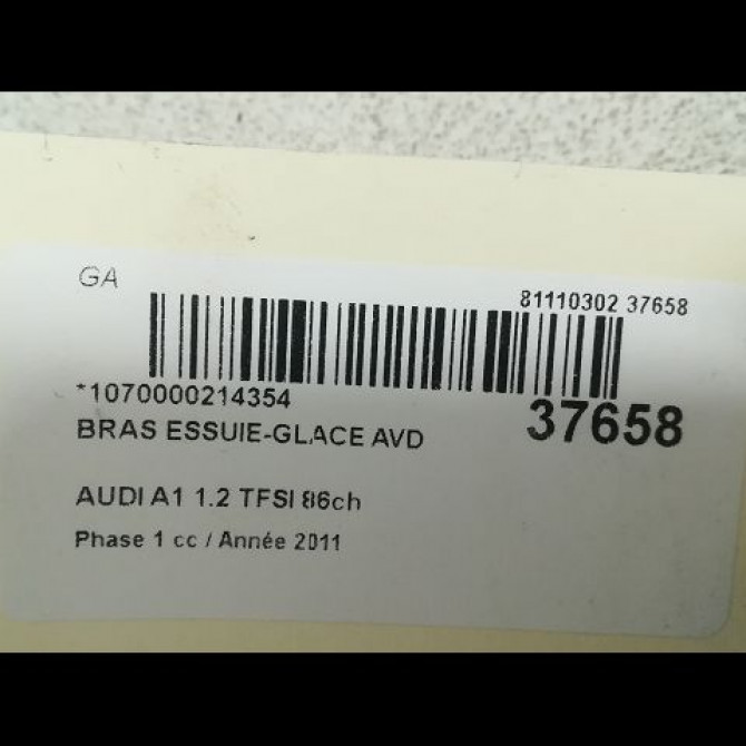 Bras essuie-glace avant droit occasion AUDI A1 Phase 1 06-2010->03-2015 1.2 TFSI 86ch 8X1955407A1P9 2