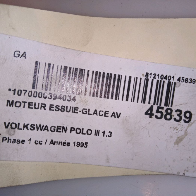 Moteur essuie-glace avant occasion VOLKSWAGEN POLO III Phase 1 10-1994->11-1999 1.3 6X0955119 4