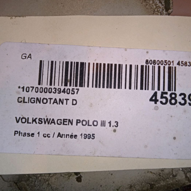 Clignotant droit occasion VOLKSWAGEN POLO III Phase 1 10-1994->11-1999 1.3 6N0953042B 5