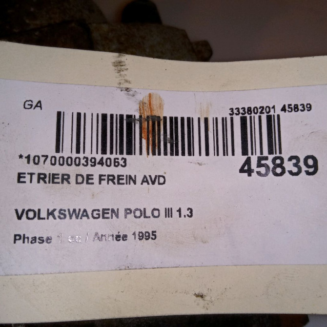 Etrier de frein avant droit occasion VOLKSWAGEN POLO III Phase 1 10-1994->11-1999 1.3 6N0615123A 5