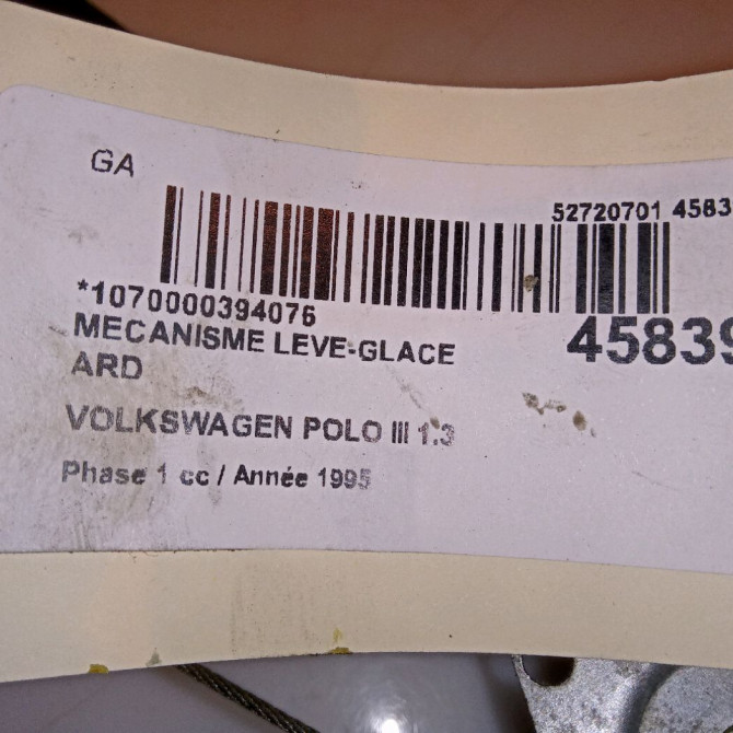 Mecanisme leve-glace arrière droit occasion VOLKSWAGEN POLO III Phase 1 10-1994->11-1999 1.3 6N4839402 4