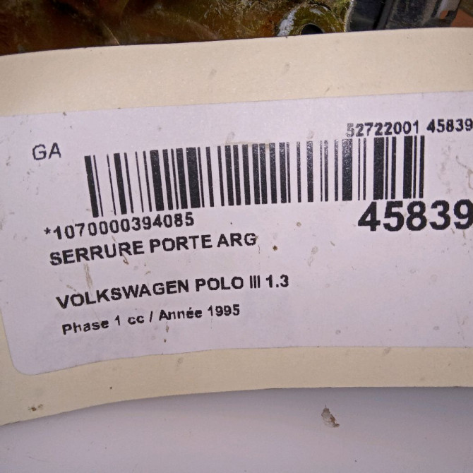Serrure porte arg occasion VOLKSWAGEN POLO III Phase 1 10-1994->11-1999 1.3 6N4839015B 5
