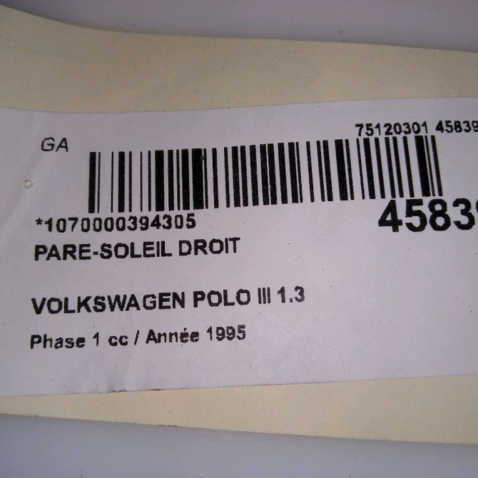 Pare-soleil droit occasion VOLKSWAGEN POLO III Phase 1 10-1994->11-1999 1.3 6N0857552F2F4 4