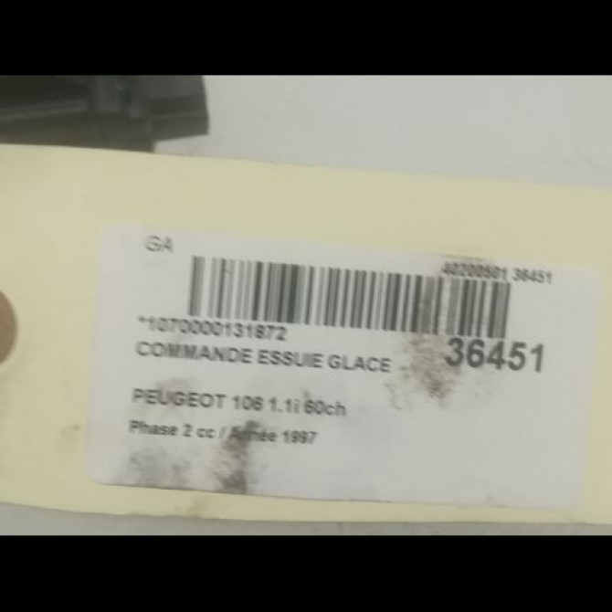 Commande essuie glace occasion PEUGEOT 106 Phase 2 04-1996->09-2003 1.1i 60ch 6239C0 3