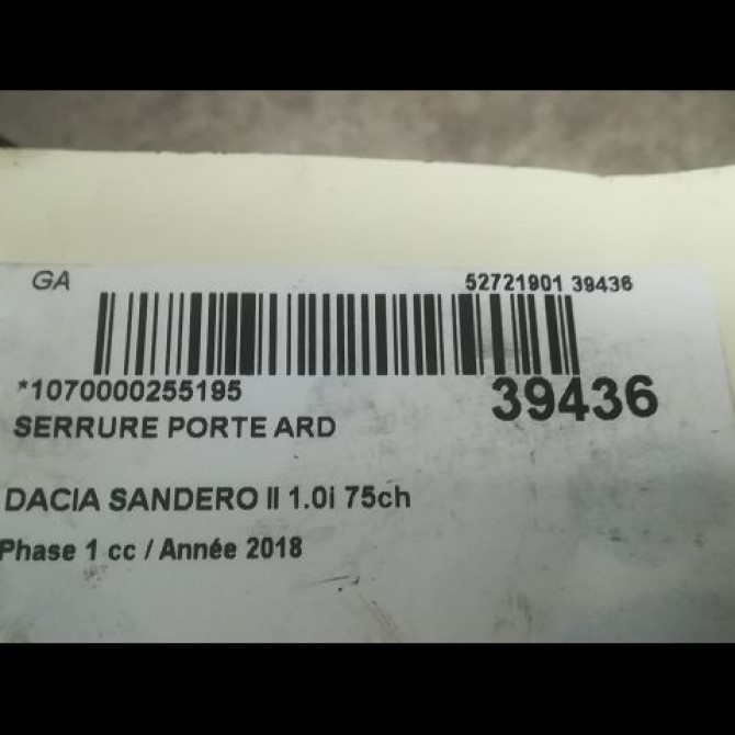 Serrure porte ard occasion DACIA SANDERO II Phase 1 10-2012->... 1.0i 75ch 825028727R 3