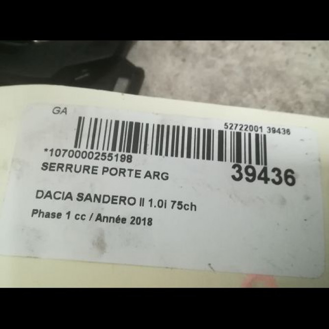 Serrure porte arg occasion DACIA SANDERO II Phase 1 10-2012->... 1.0i 75ch 825034213R 3