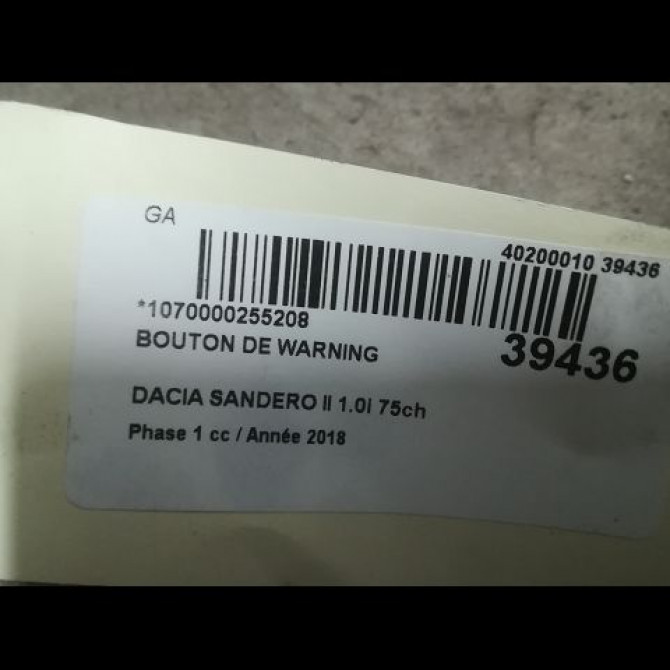 Bouton de warning occasion DACIA SANDERO II Phase 1 10-2012->... 1.0i 75ch 252908988R 3