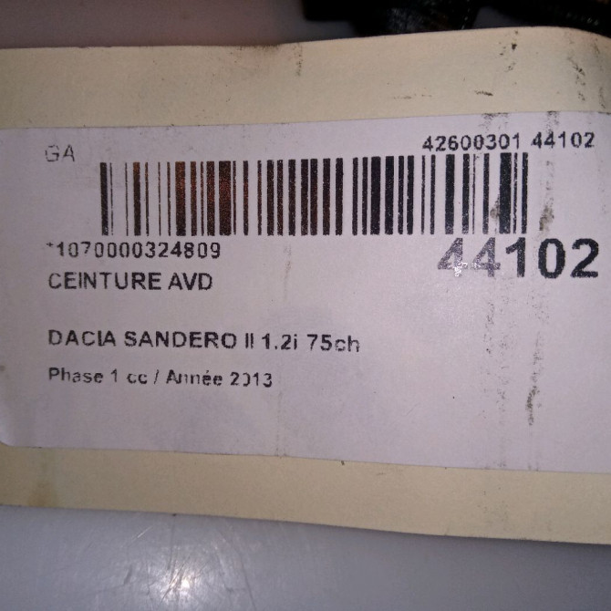 Ceinture avant droite occasion DACIA SANDERO II Phase 1 10-2012->... 1.2i 75ch 868845972R 4