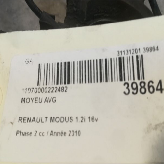 Moyeu avg occasion RENAULT MODUS Phase 2 01-2008->12-2012 1.2i 16v 75ch 7701207677 3