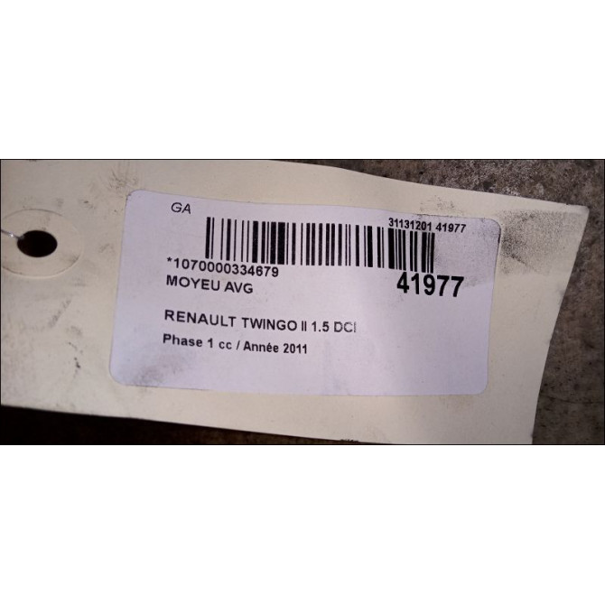 Moyeu avg occasion RENAULT TWINGO II Phase 1 06-2007->11-2011 1.5 DCI 75ch 7701207677 3