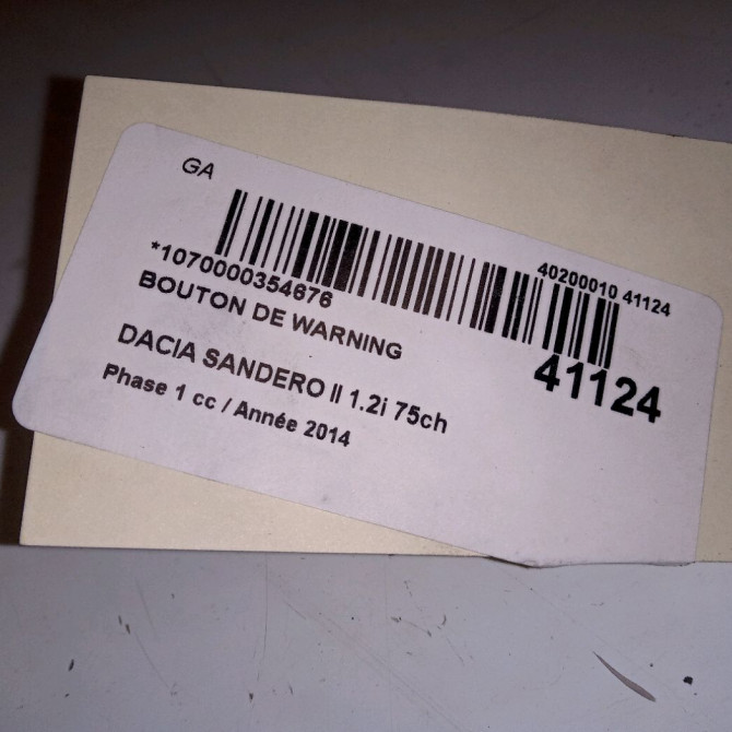 Bouton de warning occasion DACIA SANDERO II Phase 1 10-2012->... 1.2i 75ch 252908988R 3