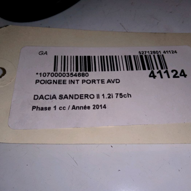 Poignee int porte avd occasion DACIA SANDERO II Phase 1 10-2012->... 1.2i 75ch 826721919R 3