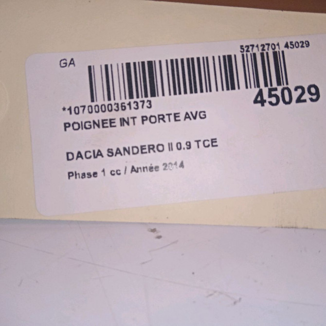 Poignee int porte avg occasion DACIA SANDERO II Phase 1 10-2012->... 0.9 TCE 90ch 806717698R 4