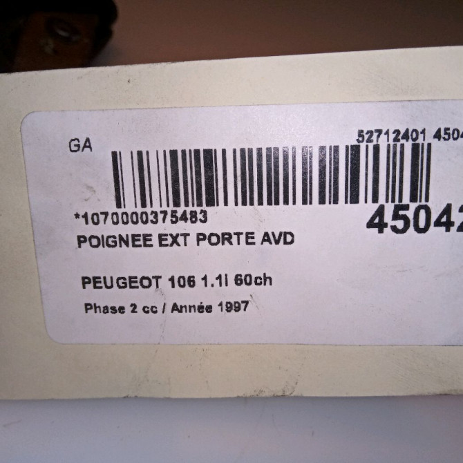 Poignee ext porte avd occasion PEUGEOT 106 Phase 2 04-1996->09-2003 1.1i 60ch 9101A9 4