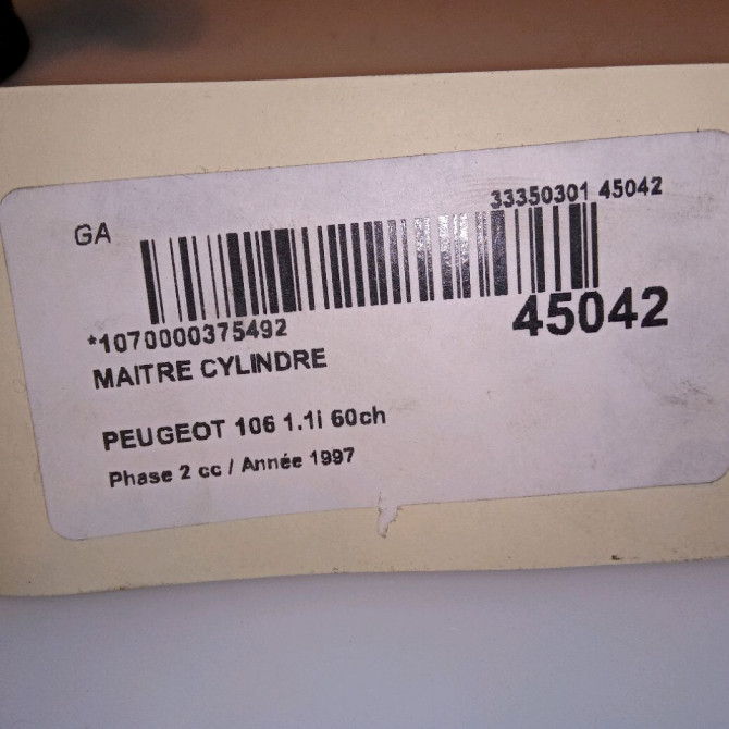 Maitre cylindre occasion PEUGEOT 106 Phase 2 04-1996->09-2003 1.1i 60ch 4601F4 4