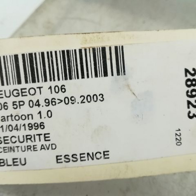 Ceinture avant droite occasion PEUGEOT 106 Phase 1 09-1991->04-1996 1.0 8972FK 3