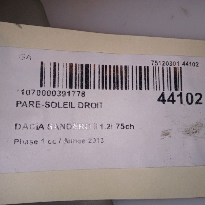 Pare-soleil droit occasion DACIA SANDERO II Phase 1 10-2012->... 1.2i 75ch 964006011R 3