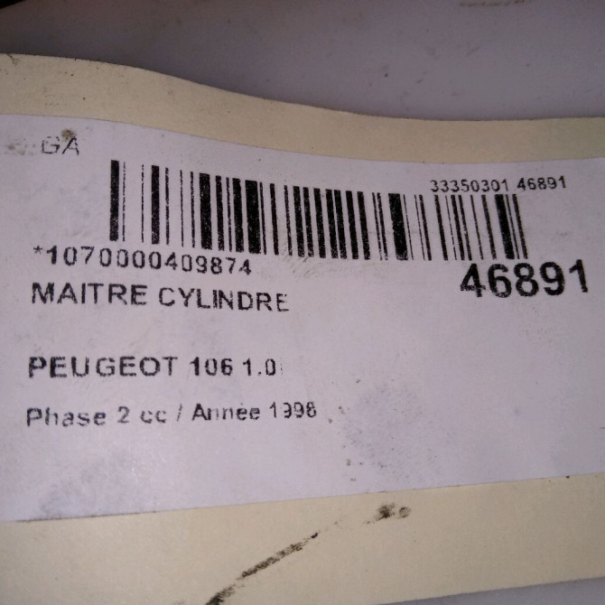 Maitre cylindre occasion PEUGEOT 106 Phase 2 04-1996->09-2003 1.0i 4601F4 5