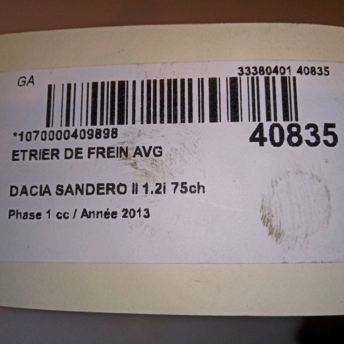 Etrier de frein avant gauche occasion DACIA SANDERO II Phase 1 10-2012->... 1.2i 75ch 410113834R 4