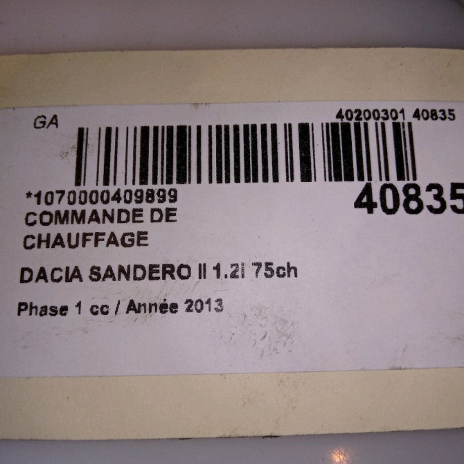 Commande de chauffage occasion DACIA SANDERO II Phase 1 10-2012->... 1.2i 75ch 275100056R 4