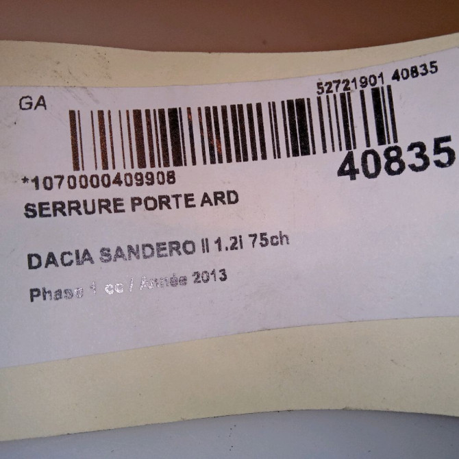 Serrure porte ard occasion DACIA SANDERO II Phase 1 10-2012->... 1.2i 75ch 825028727R 5