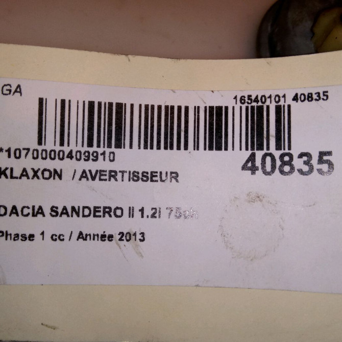 Klaxon  / avertisseur occasion DACIA SANDERO II Phase 1 10-2012->... 1.2i 75ch 256100766R 5