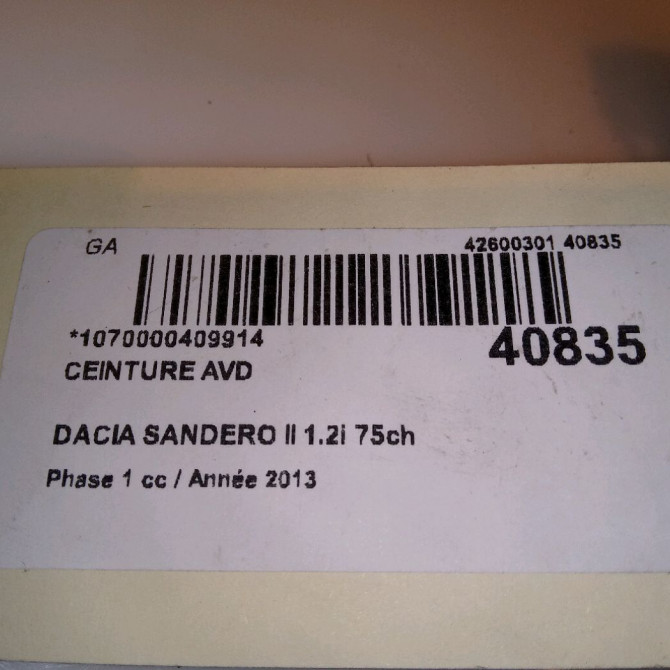 Ceinture avant droite occasion DACIA SANDERO II Phase 1 10-2012->... 1.2i 75ch 868845972R 4