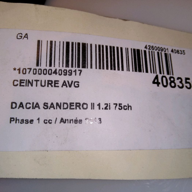 Ceinture avant gauche occasion DACIA SANDERO II Phase 1 10-2012->... 1.2i 75ch 868854701R 4