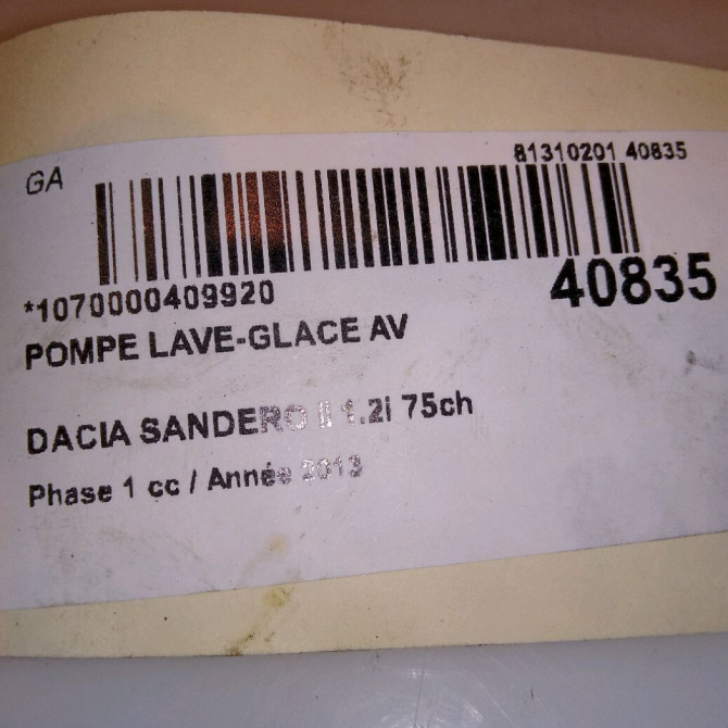 Pompe lave-glace avant occasion DACIA SANDERO II Phase 1 10-2012->... 1.2i 75ch 286200851R 5