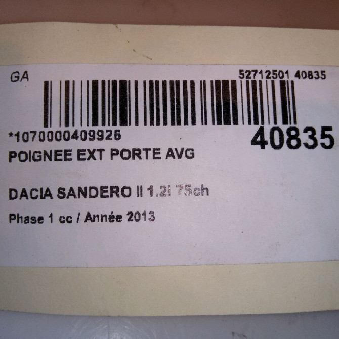 Poignee ext porte avg occasion DACIA SANDERO II Phase 1 10-2012->... 1.2i 75ch 806070421R 4