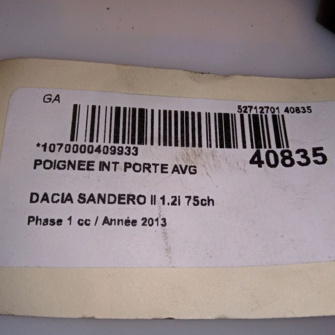 Poignee int porte avg occasion DACIA SANDERO II Phase 1 10-2012->... 1.2i 75ch 806717698R 4