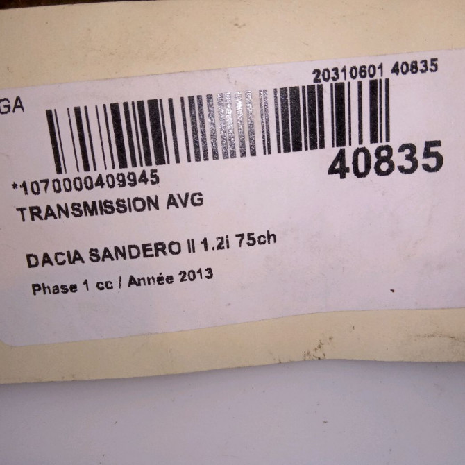 Transmission avant gauche occasion DACIA SANDERO II Phase 1 10-2012->... 1.2i 75ch 391013297R 3