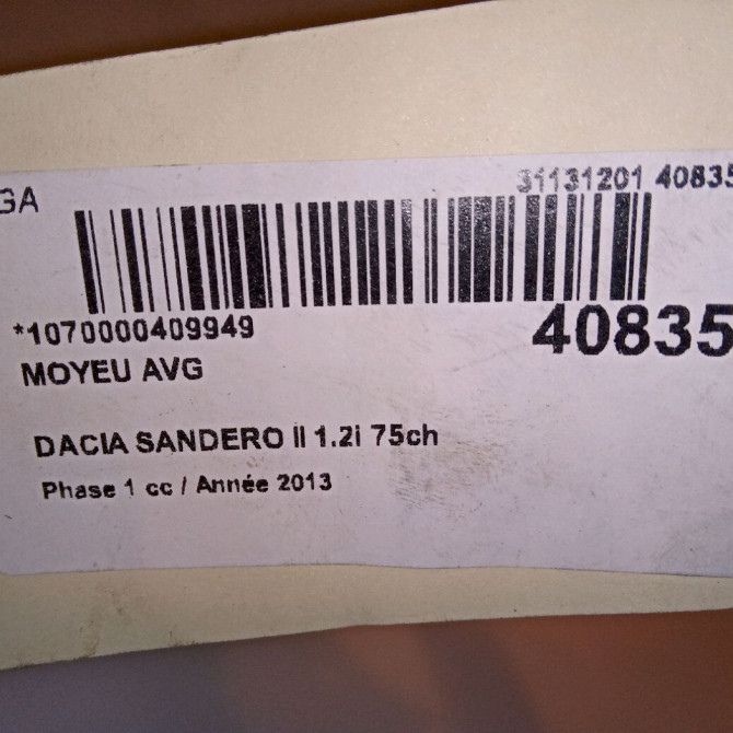 Moyeu avg occasion DACIA SANDERO II Phase 1 10-2012->... 1.2i 75ch 7701207677 4