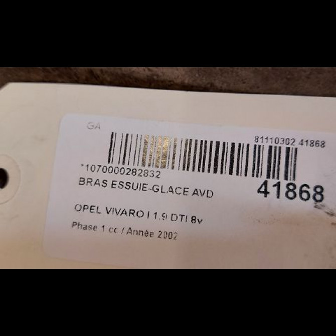 Bras essuie-glace avant droit occasion OPEL VIVARO I Phase 1 10-2002->08-2006 1.9 DTI 8v 100ch 91160060 2