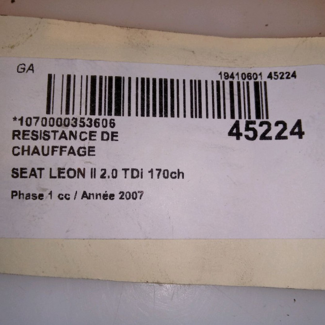 Resistance de chauffage occasion SEAT LEON II Phase 1 09-2005->05-2009 2.0 TDi 170ch 4