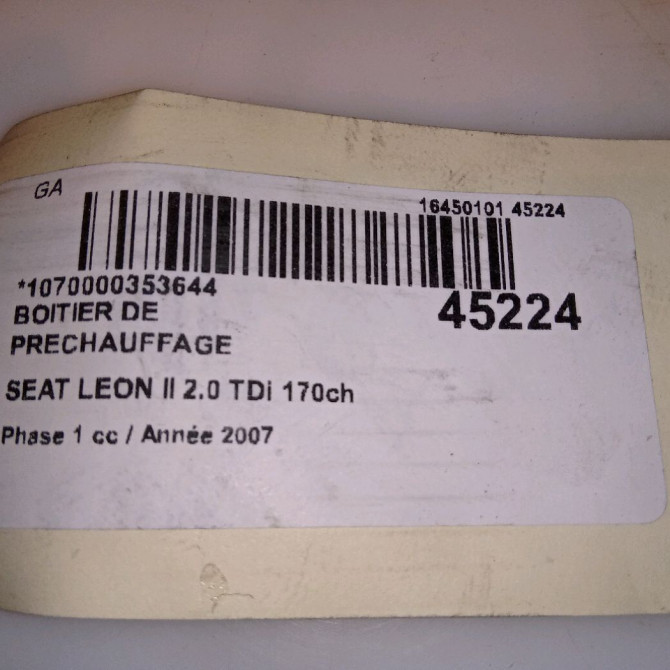 Boitier de préchauffage occasion SEAT LEON II Phase 1 09-2005->05-2009 2.0 TDi 170ch 5