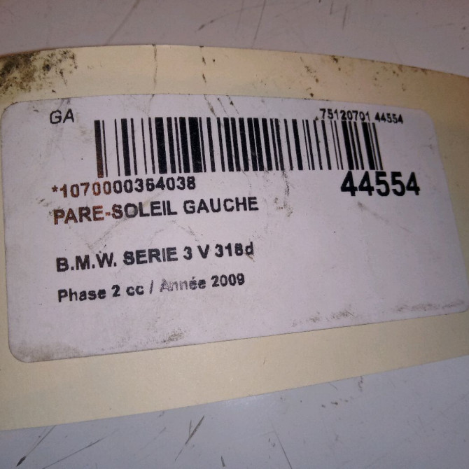 Pare-soleil gauche occasion B.M.W. SERIE 3 V Phase 2 09-2008->12-2011 318d 51166981651 4