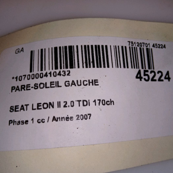 Pare-soleil gauche occasion SEAT LEON II Phase 1 09-2005->05-2009 2.0 TDi 170ch 5P0857551P2F4 4
