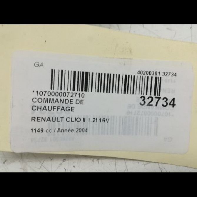 Commande de chauffage occasion RENAULT CLIO II Phase 2 06-2001->07-2006 1.2 5
